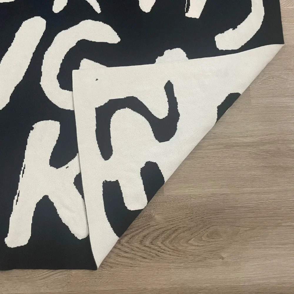 IKEA Art Event Stefan Marx Throw Blanket Black White 51x63 Cotton 2021 Quote Art